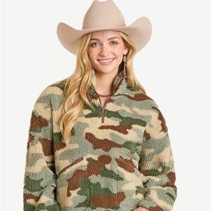 Camouflage Sherpa Quarter-Zip Sweatshirt, worn once